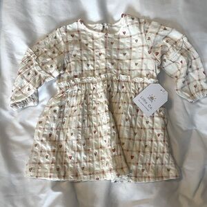 Little Co. Cream Peasant Baby Dress with Heart Pattern 6M